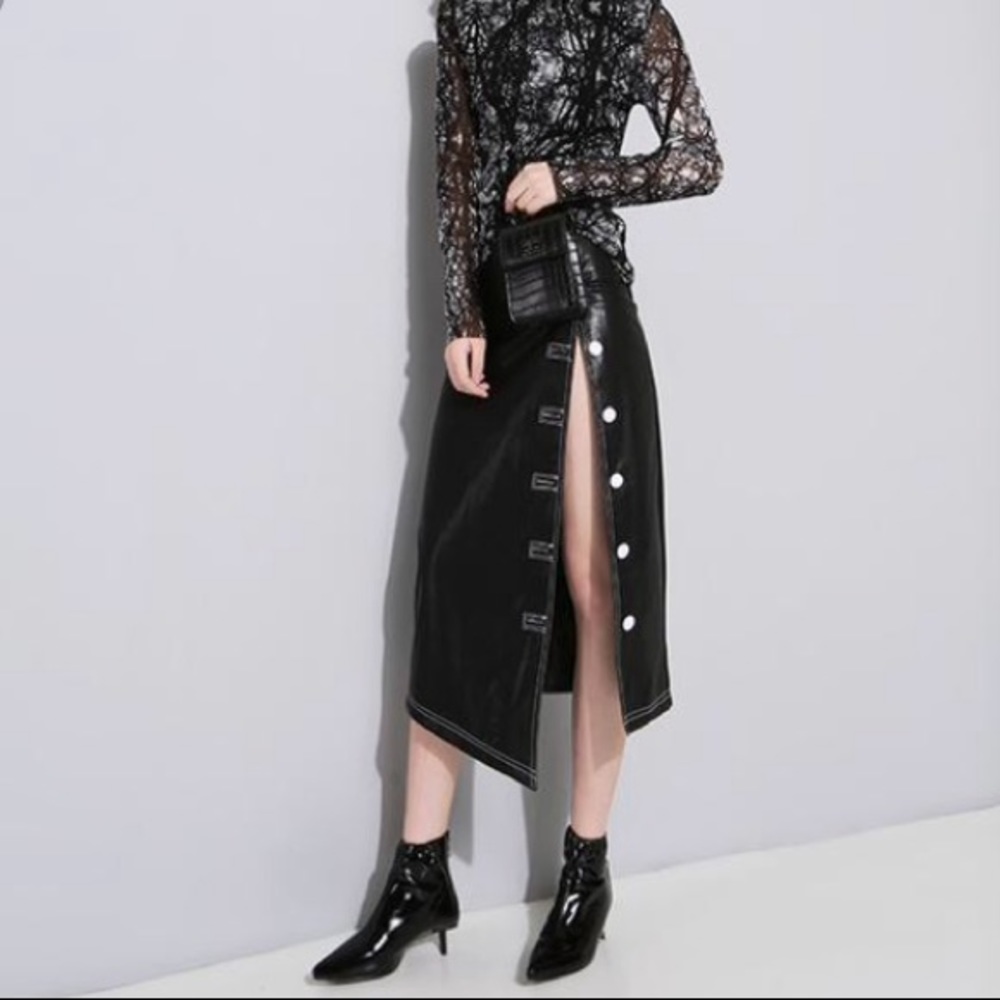 Faux leather midi skirt S